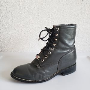 Vintage Justin Lace Up Boots Dark Gray Leather Kiltie Mens  Size 4 D  women 5.5.